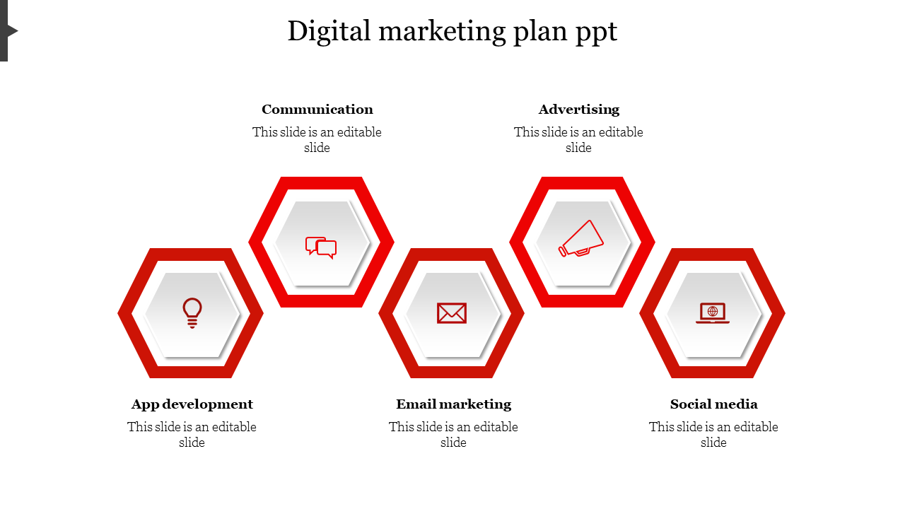 Free - Editable Digital Marketing Plan PPT With Five Nodes